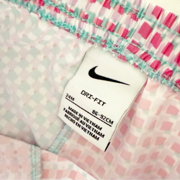 NEW Nike Kids Dri-FIT Pink White Checkered Shorts Green Accents 24 Months NWOT - Picture 2 of 4